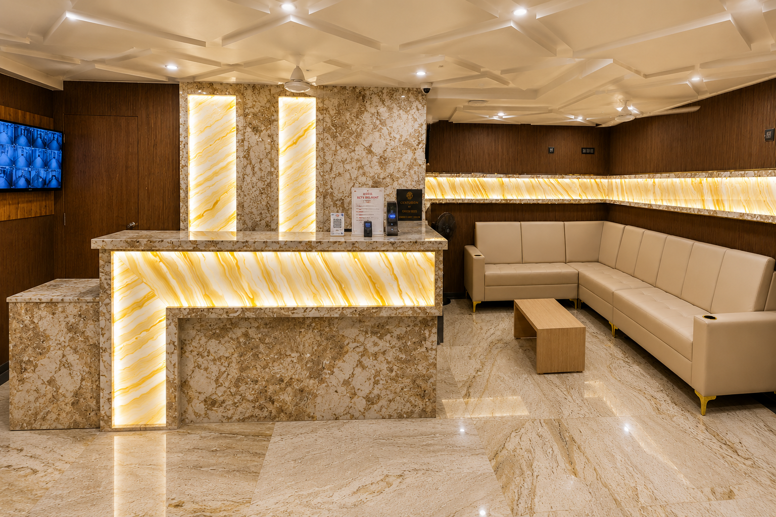 Reception desk and lounge at Hotel Keys Delight