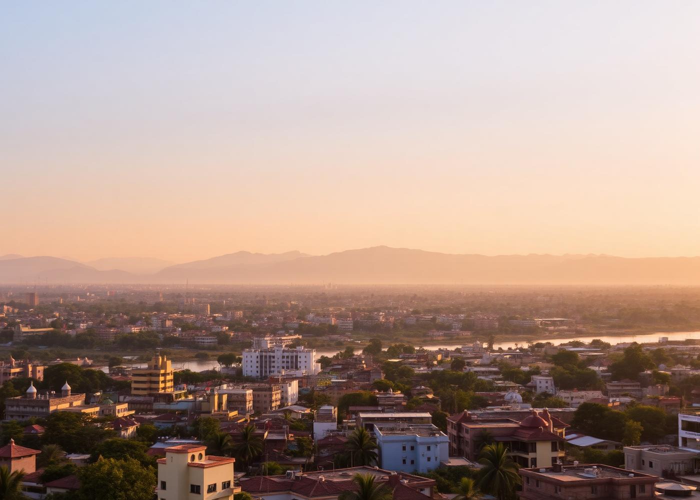 View across Vijayawada at golden hour